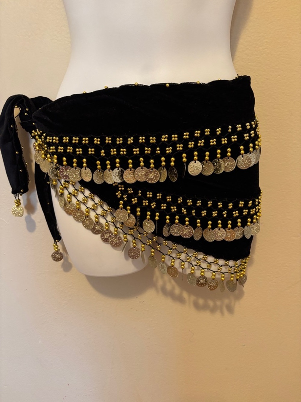Zumba Fitness Black Velvet Hip Scarf with Gold & Silver Coins